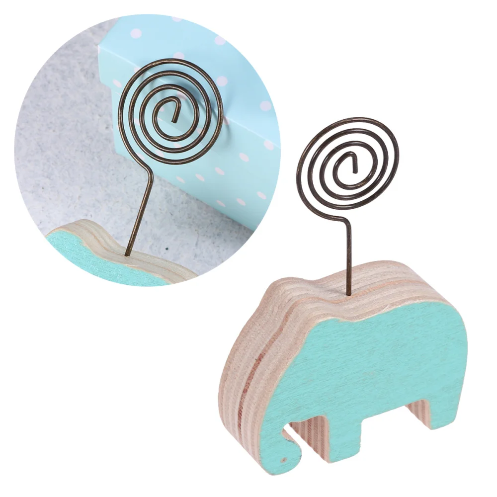 

Note Paper Clip Elephant Shape Desktop Stand Wood Clip Home Decorations Paper Holder for Message Photo (Beige)