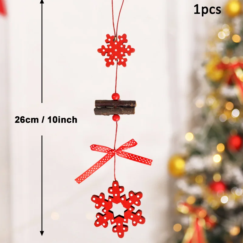 1pcs red snowflake 50 шт., деревянные рождественские украшения, елочные украшения, Санта-Клаус, снеговик, олень, рождественские вечерние украшения для дома, подарок на год - Цвет: 1pcs red snowflake