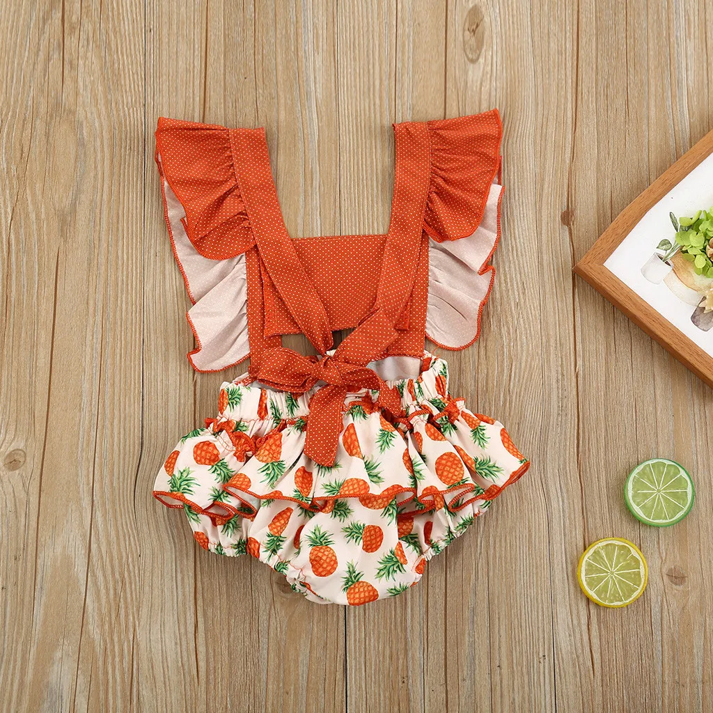 Боди для новорожденных девочек комбинезон с принтом ананаса и оборками без