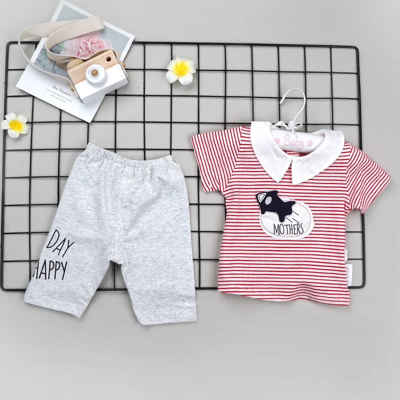 2019 Новая летняя хлопковая повседневная одежда в полоску с короткими рукавами и