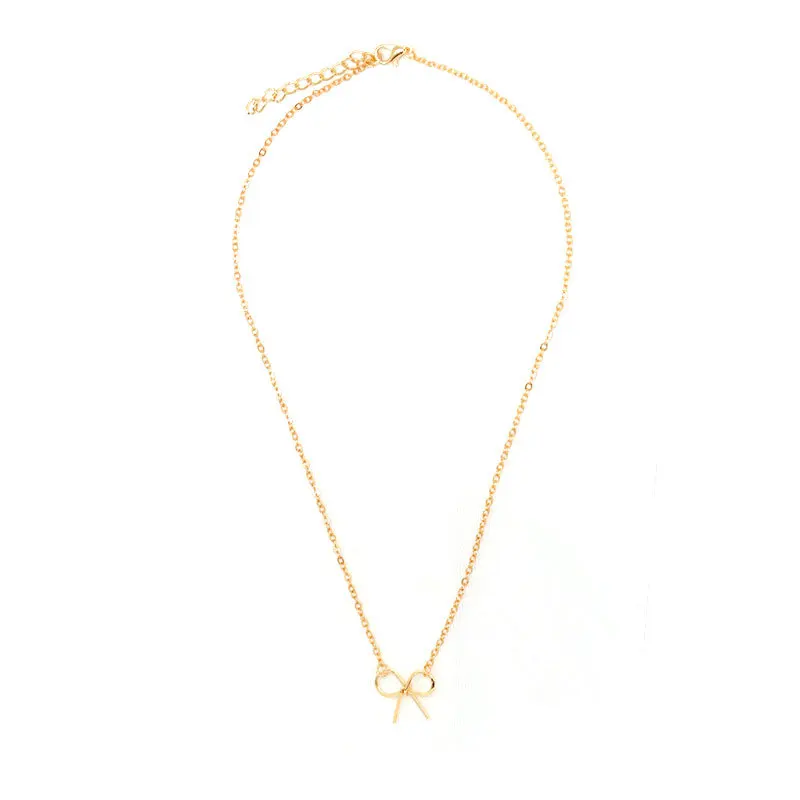 Простое изысканное ожерелье с кулоном в форме банта золотого цвета Длинная