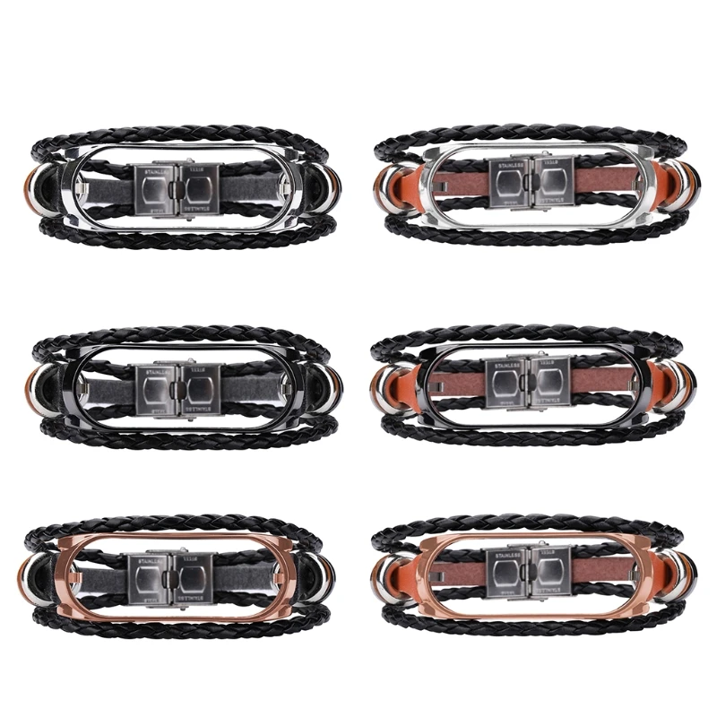 

Mi Band 5 watch Fashion Retro Strap For Mi Band 5 Wrist Strap Leather Strap Replacement Leather Beading Bracelet