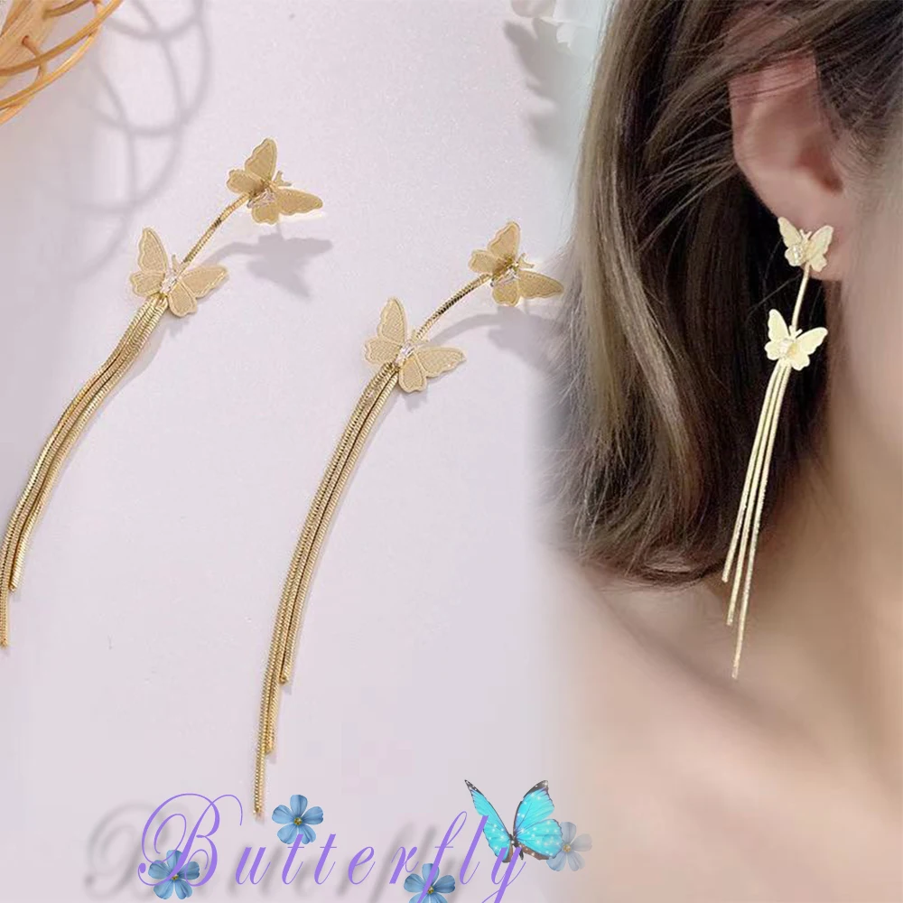 

Hot sale Fashion Cute Dangle Piercing Drop Earrings Butterfly Crystal For Women Party Wedding Elegant DIY Jewelry gift