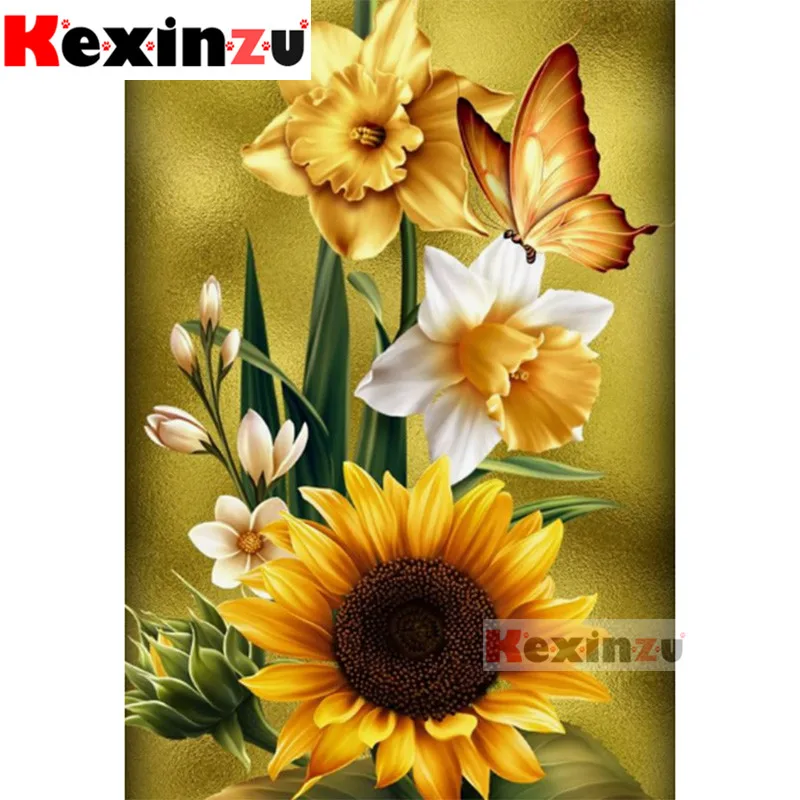 

Kexinzu 5D DIY камни в форме ромба/Набор для рисования с круглыми камнями и полотном живопись "Золотая Бабочка Лепестки" 3D вышивка вышитая крестом ...