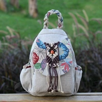 fashion national string appliques women shopping backpacksnice floral prints lady casual backrack all match canvas backruck