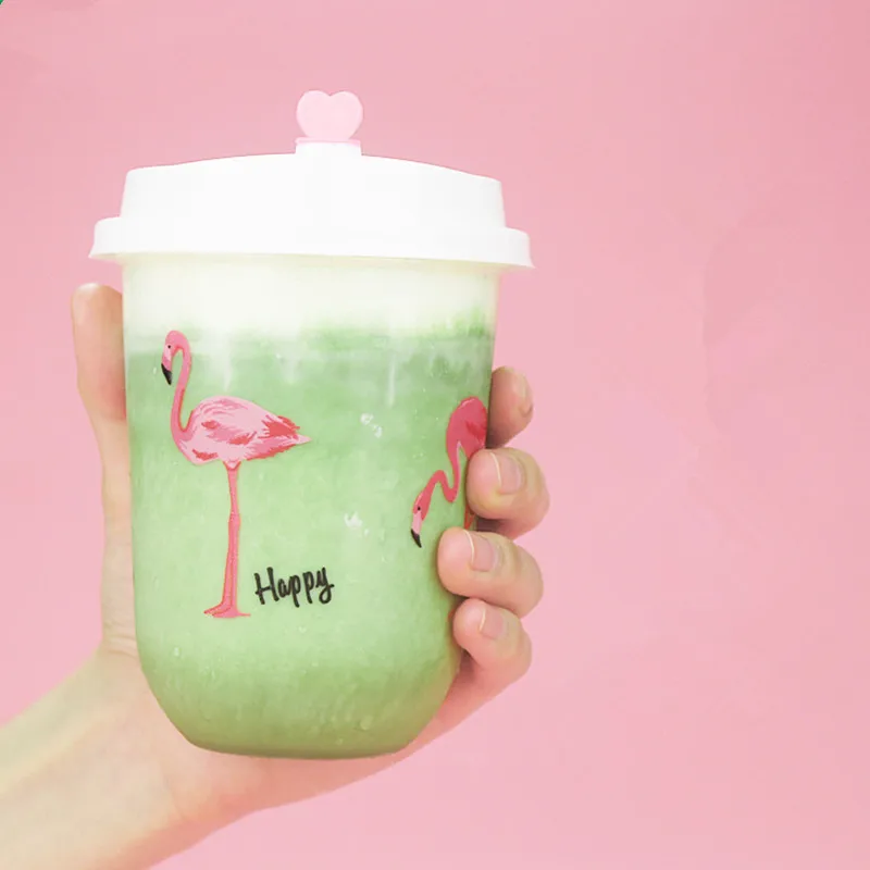 50 шт. одноразовые прозрачные чашки с крышкой в форме фламинго|Одноразовые чашки| |