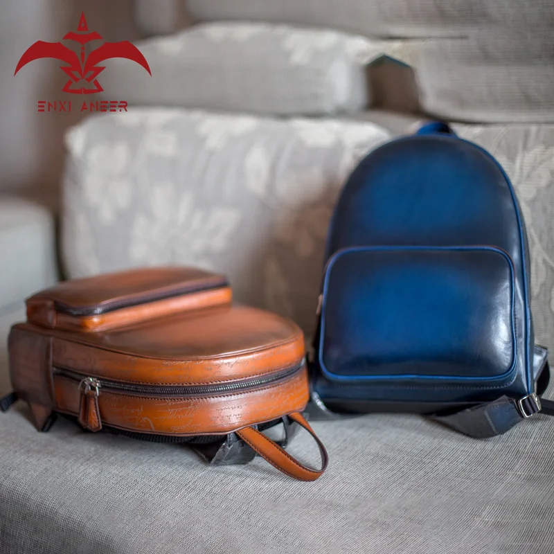 ENXI ANEER 618 распродажа кожаный рюкзак Pюкзак в патине оранжевый/синий/темно-синий