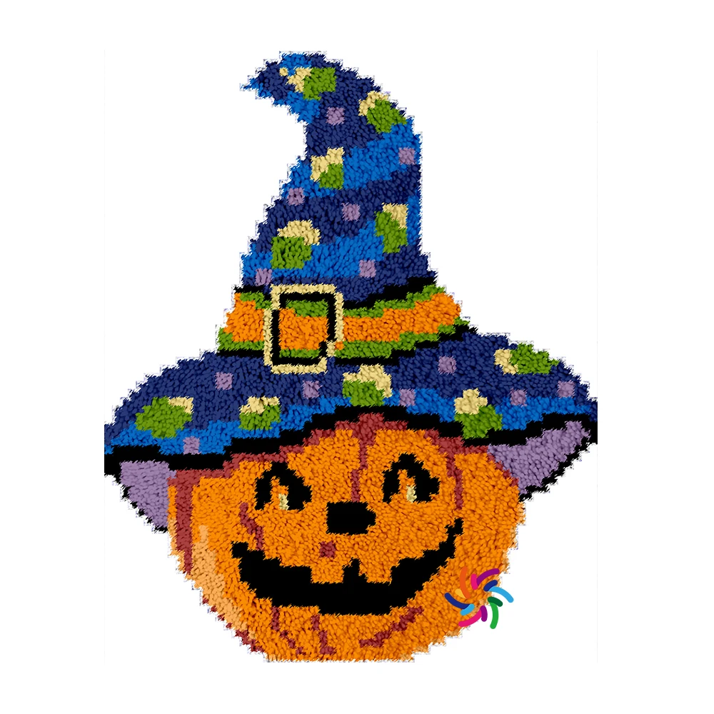 

Latch Hook Kits with Printed Pattern on Canvas DIY Halloween Hat Rug Embroidery Set Crocheting Arts Kids