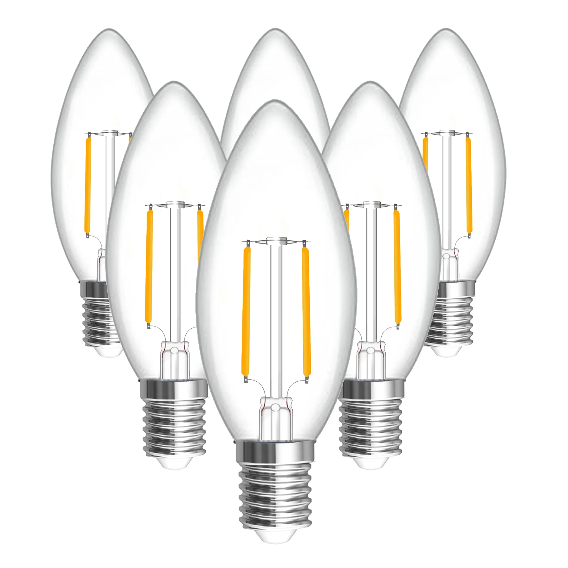 Pack of 6,E27/E14 LED Vintage light bulb with 3W,5W,2700K(Non-Dimmable/360° Beam Angle/Edison Filament/Retro bulb)Quick Delivery