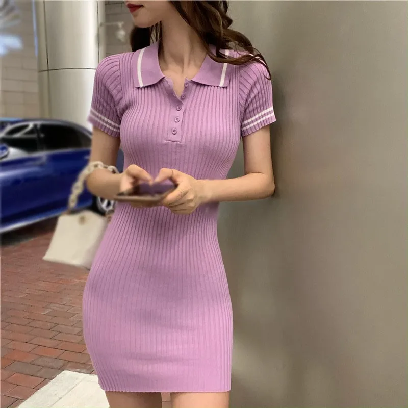 

Temperament Goddess Lapel Knit High Waist Slim Fit Dress With Thin Buttocks And Buttocks