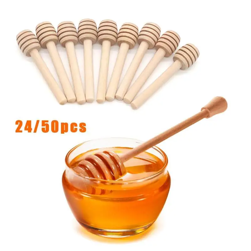 

24Pcs/Lot 8cm Long Handle Wood Honey Stir Bar Practical Honey Mixing Stick Jar Spoon Supplies For Coffee Milk Tea Kitchen Tool