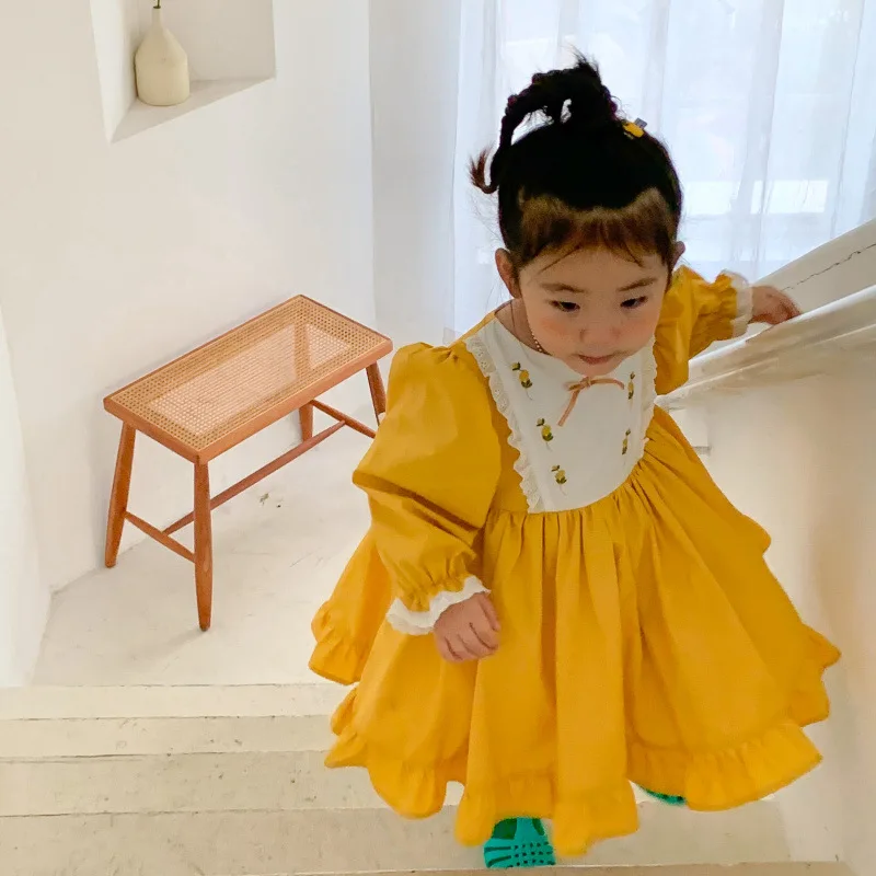 

HAYANA 2022 Spring New Kids Clothes Lolita Girls Dress Long Sleeve Embroidery O-Neck Ball Gown Dress