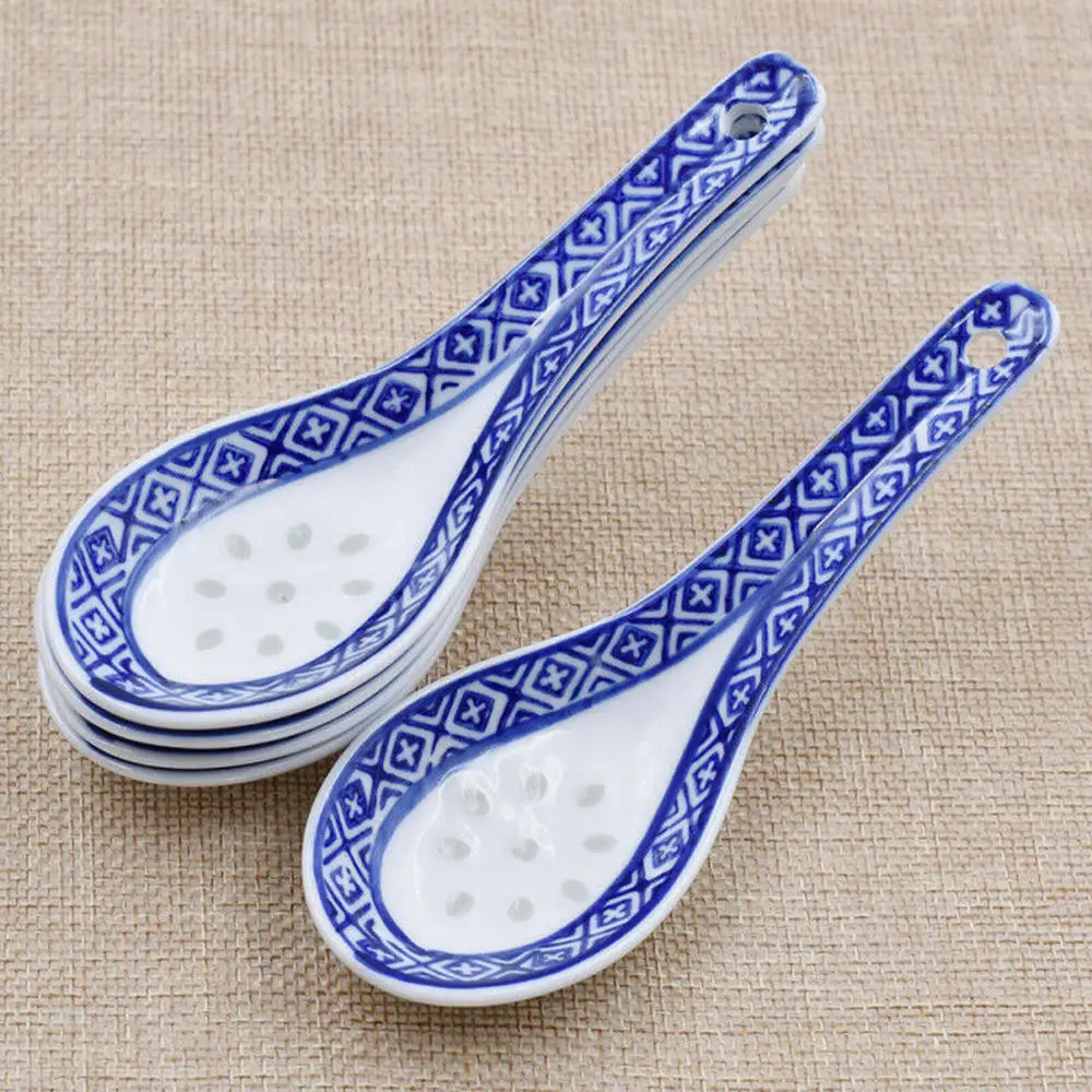 5 шт. китайские керамические ложки синие и белые суповые - Цена: 333,22 руб.