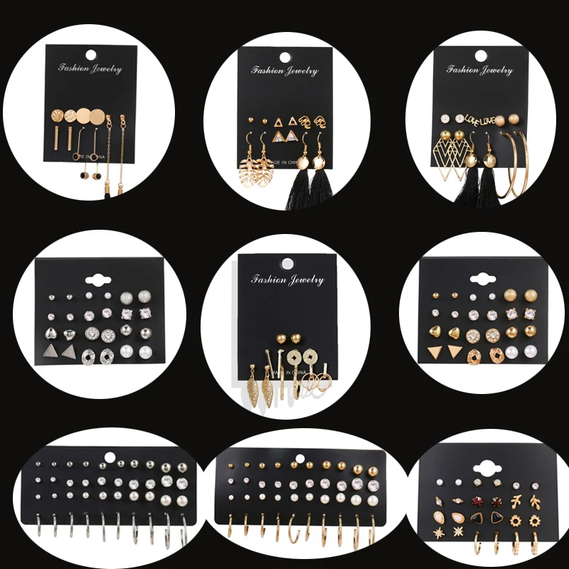 

Trendy Small Stud Earrings For Women Luxury Crystal Flower Gold Earrings Set Punk Personality Party Fashion Jewelry oorbellen