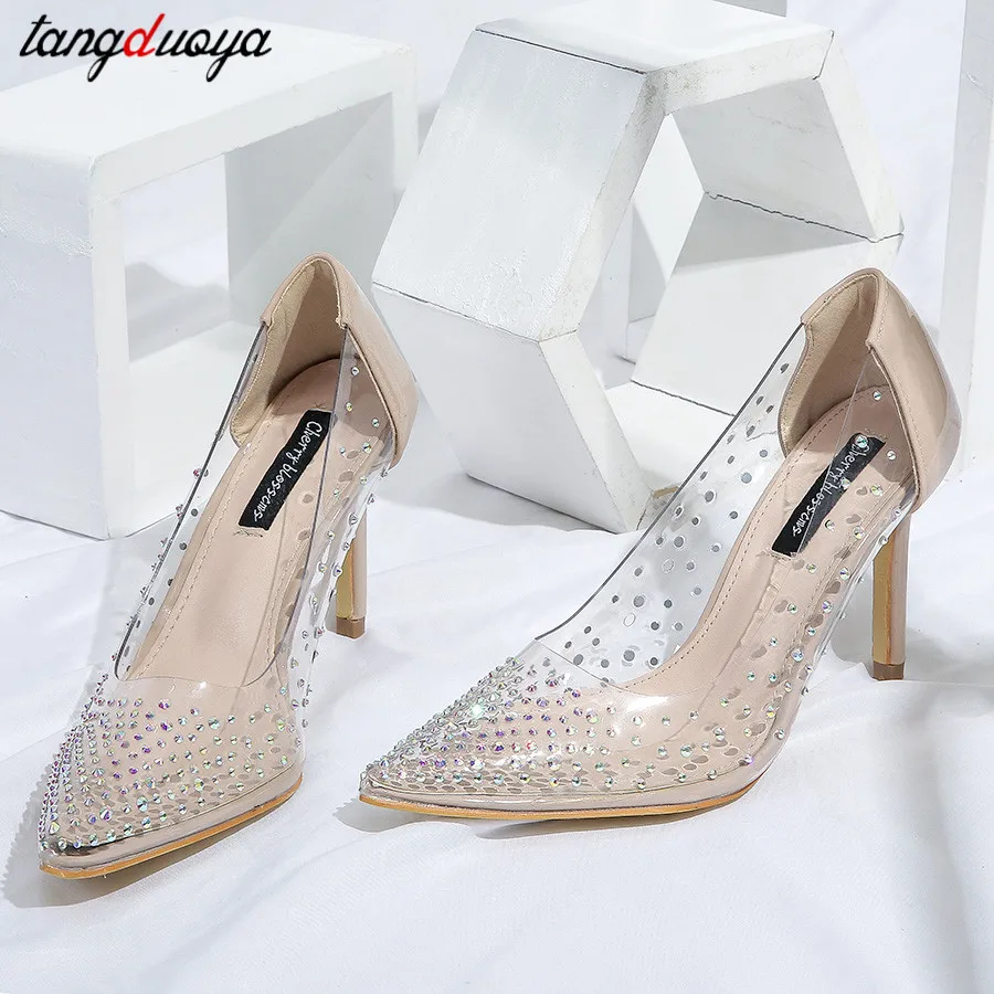 Стразы Женские туфли лодочки на высоком каблуке Туфли с острым носком тонком