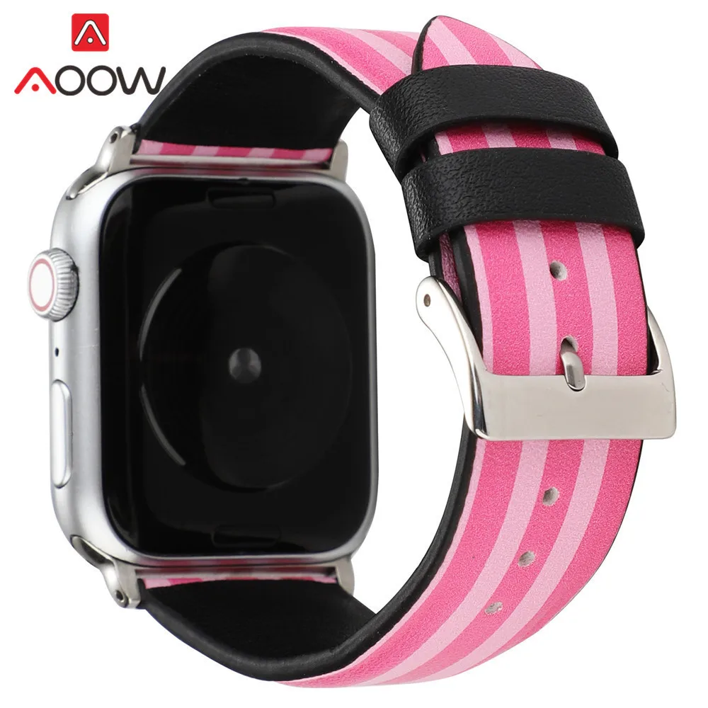 Кожаный ремешок для часов с мультяшным принтом для Apple Watch 40 мм 44 мм 38 мм 42 мм Микки браслет с подвеской в виде мыши ремешок для iWatch 1 2 3 4