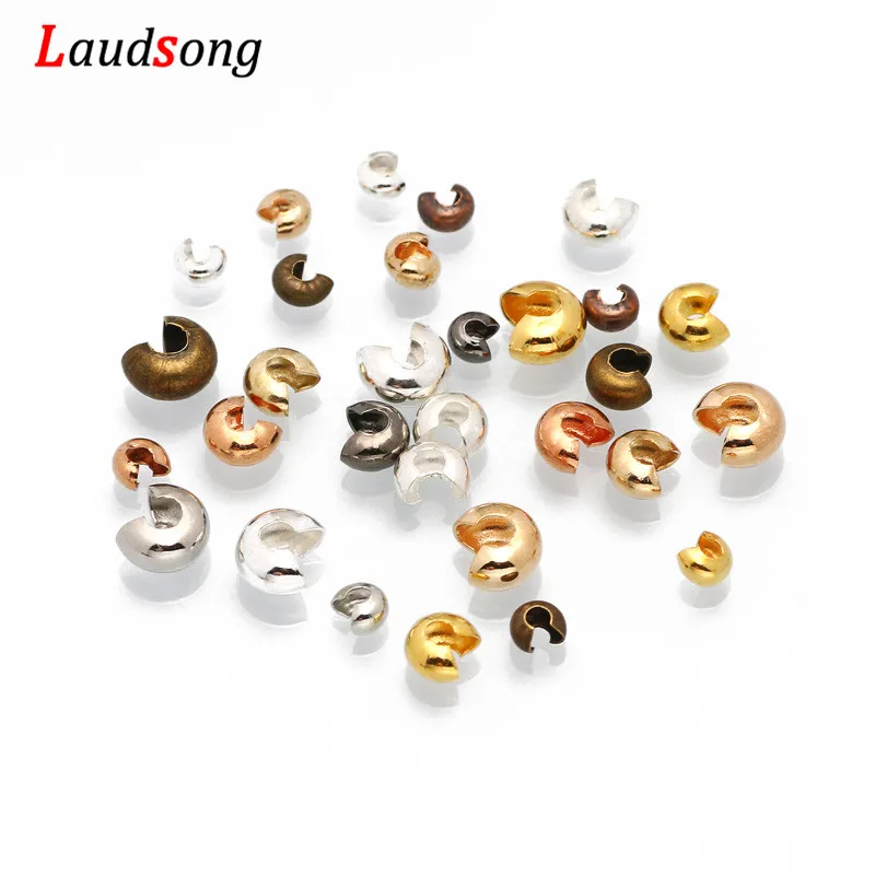 100pcs/lot 3 4 5 mm Copper Round Covers Knot Open Crimp End Beads Stopper Spacer Beads For DIY Jewelry Making Findings Supplies