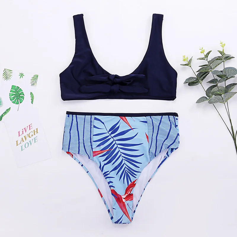 

Wasteheart Summer Blue Sexy Bikini Set Women Swimsuit Bikini Swimwear Bow High Waist Bathing Suit Female Biquini Holiday