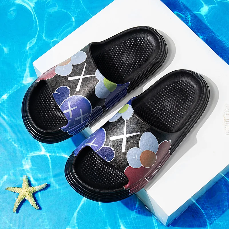 

Men's and women's summer slippers men's antiskid indoor bathroom slippers women's soft soled flat heel soft bathroom shoes