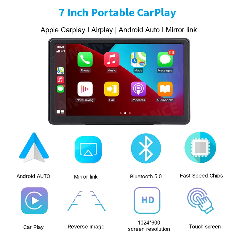 7 Inch Touch Screen HD1080 Stereo Linux Car Portable Wireless Apple CarPlay rearview mirror camera Bluetooth 5.0 Navigation |