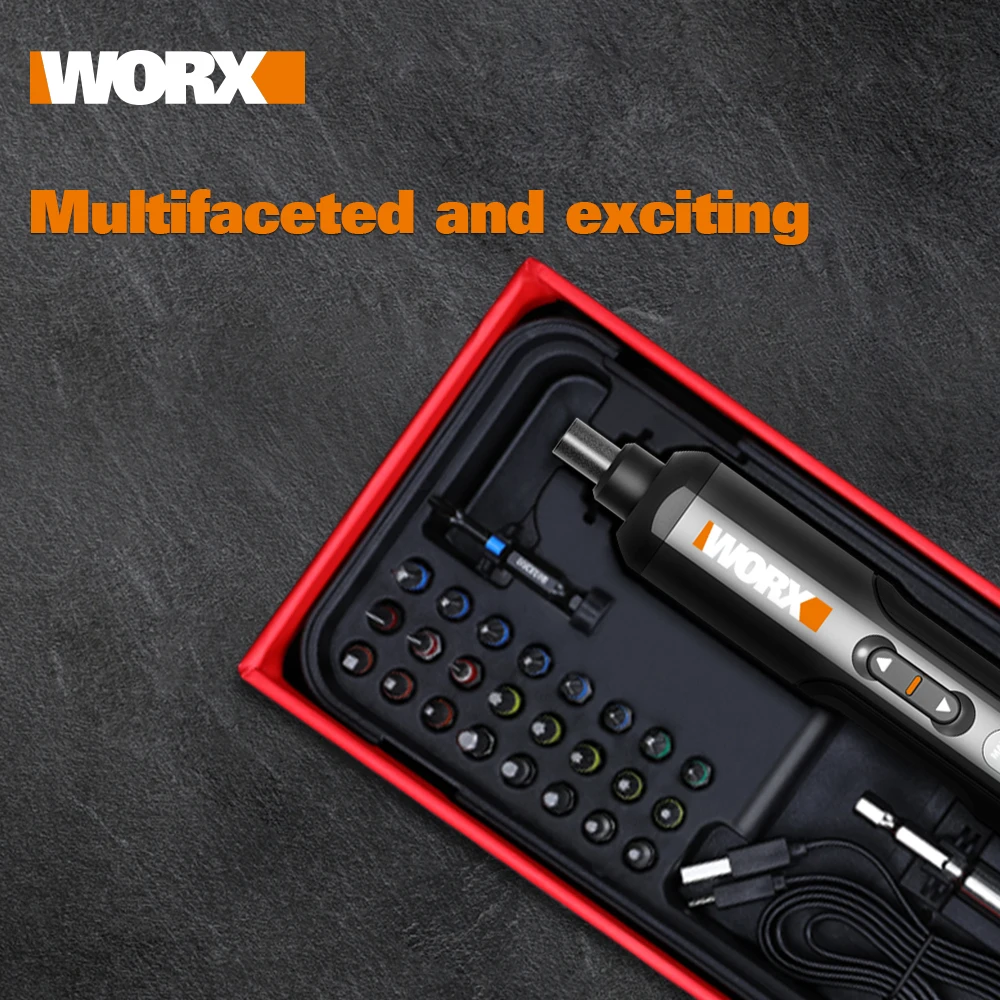 Worx 4V Mini Set de destornillador eléctrico WX240 inteligente inalámbrico destornilladores eléctricos USB recargable manejar con 26 poco conjunto Taladro