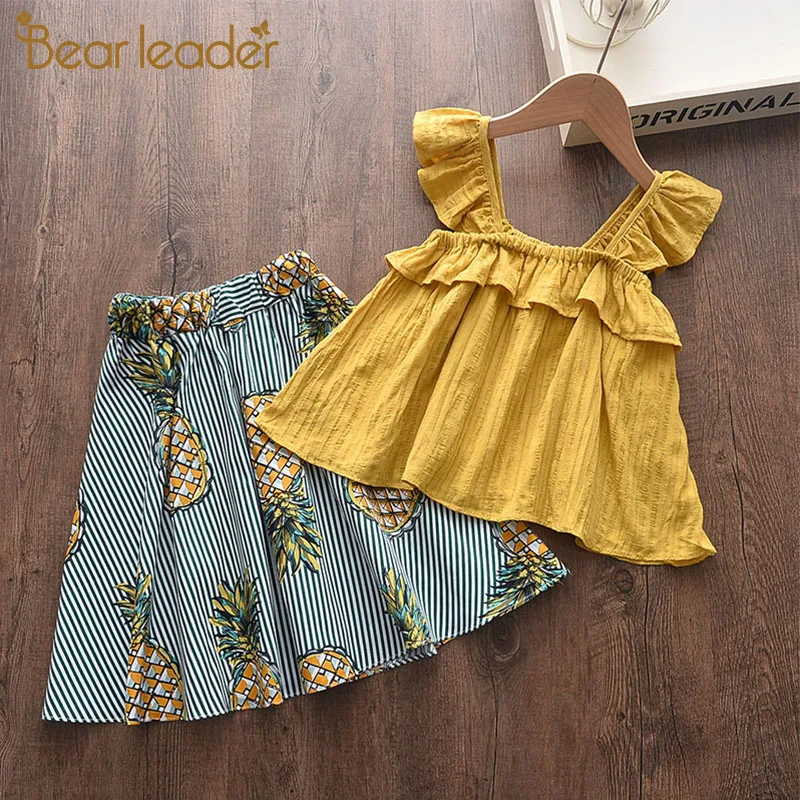 Bear Leader/комплекты для девочек с цветочным рисунком летняя детская футболка