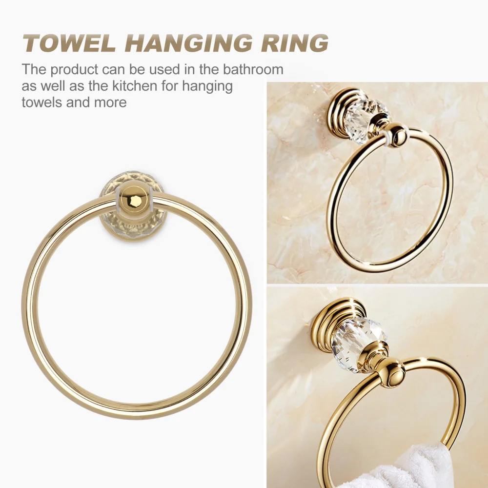 

1Pc Bathroom Round Towel Ring Retro Wall Mounted Towel Holder Golden Towel Rack