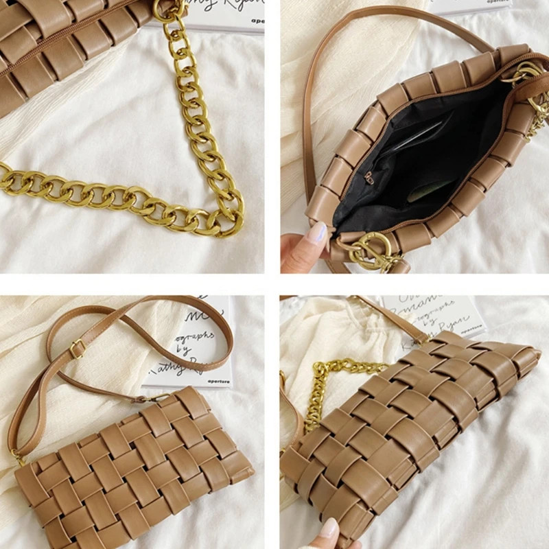 

Women's Evening Handbags Braided Shoulder Bag PU Leather Weave Purse Solid Color with Chain Vacation Casual Handbag