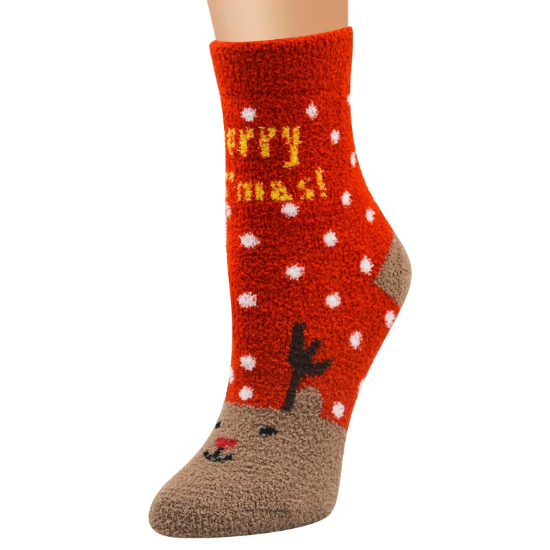 

New Coral Fleece Christmas Socks Thicken Warm Winter Women's Socks Jacquard Santa Claus Elk Christmas Tree