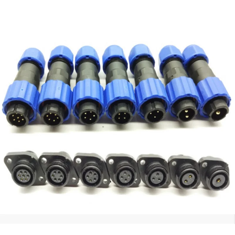 

10Sets/lot SP20 Waterproof Aviation Male Plug+Female Socket 1/2/3/4/5/6/7/9/10/12/14Pins IP68 SD20 20mm Flange Panel Mount