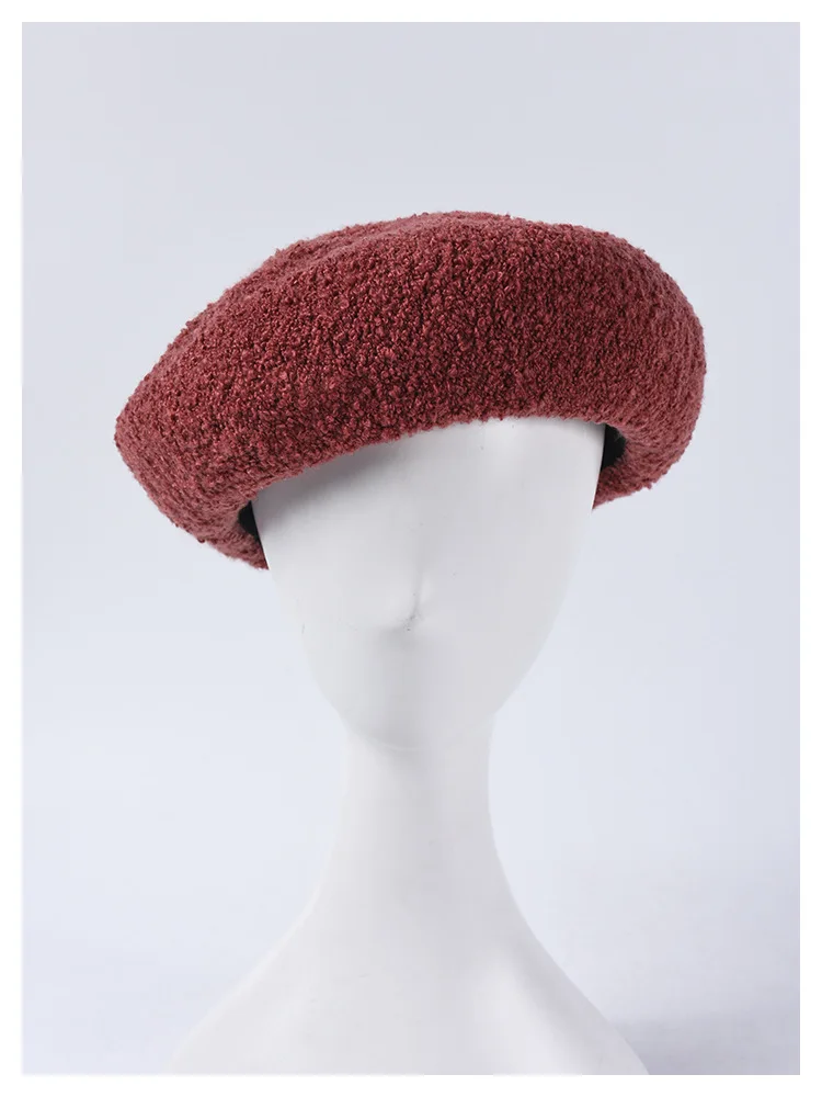 bean red 7 цветов, новые модные шерстяные рулонные береты для женщин, теплые плоские шапки, Женские французские шапки, розовая черная шапка грибовидной формы, корейский стиль - Цвет: bean red