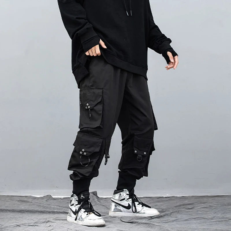 

Techwear Paratrooper Pants Men's Clothes Loose Tactical Hip Hop Drawstring Cargo Multi-Pocket Overalls Techwear Casual Trousers