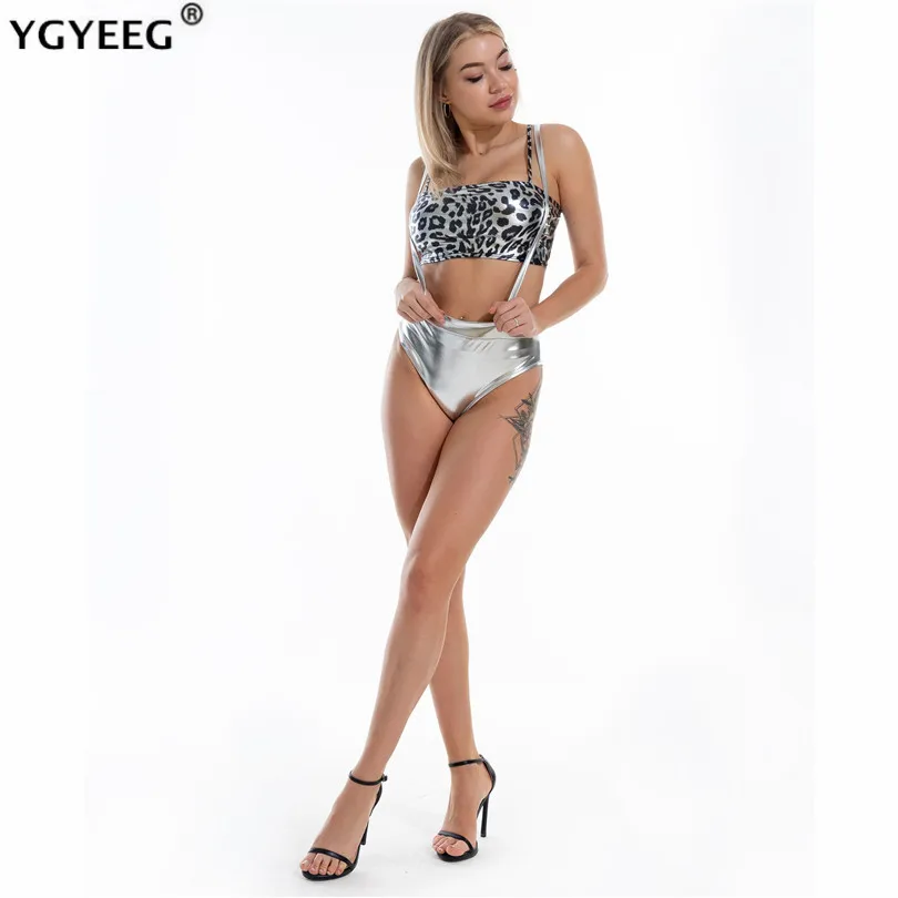 

Женские сексуальные шорты YGYEEG, летние блестящие Клубные мини-шорты на лямках с эффектом металлик и эластичной резинкой на талии, Лоскутные шорты на подтяжках