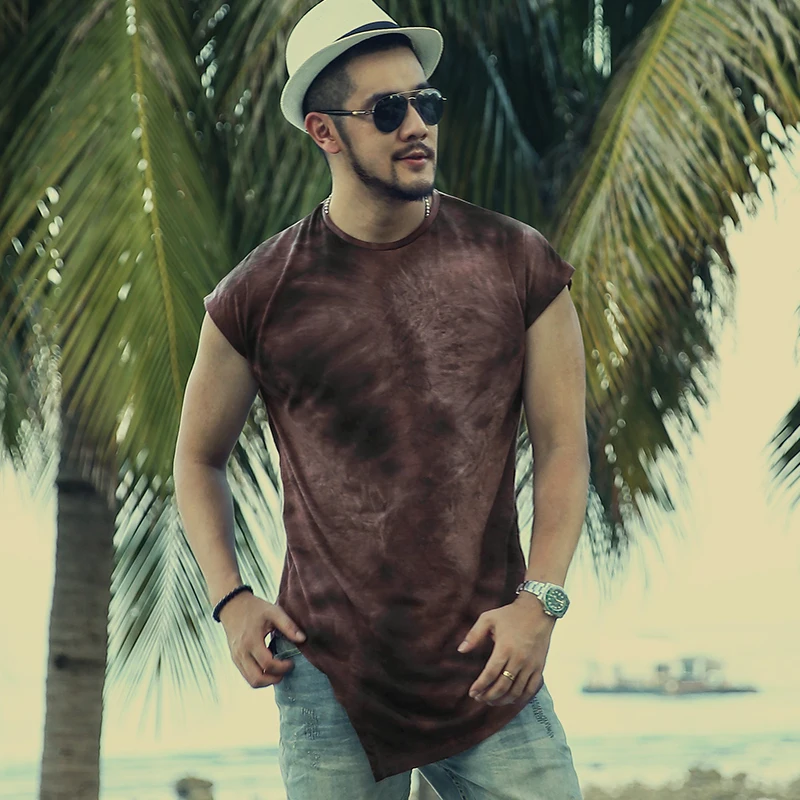 Осенняя Новинка винтажная Мужская футболка в стиле ретро длинная окрашенная на