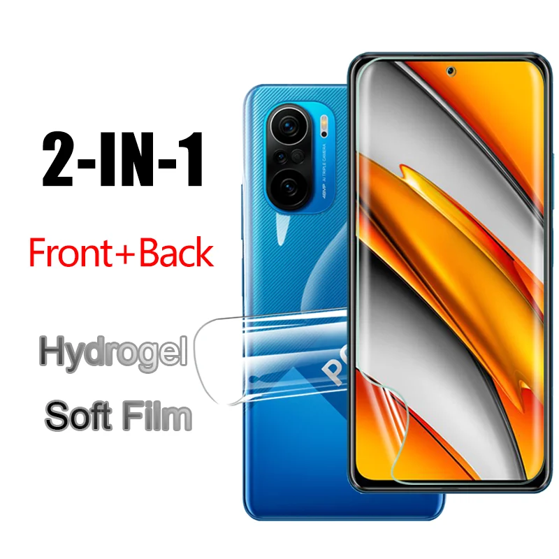 

2-в-1 спереди + сзади гидрогель мягкая пленка для Xiaomi Poco F3 защита для экрана с полным покрытием Защитная пленка не стекло на крепление для спор...