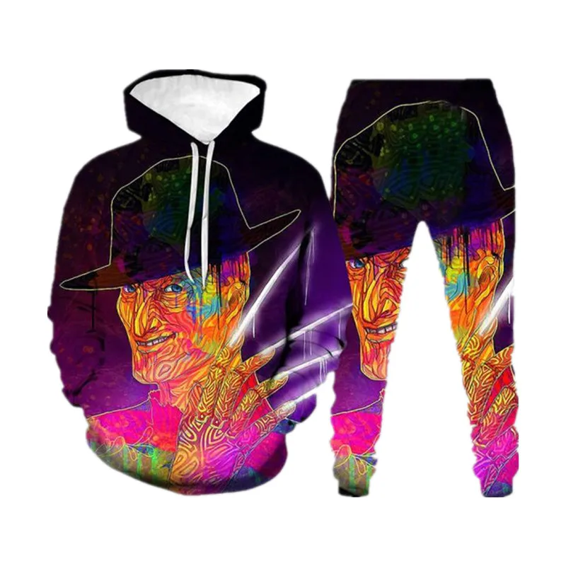 

Men's Hoodie Set Long Sleeve Comfortable Elastic Waist Spray Color picture Avatar Printing Hedging Set Casual Chic Men Clothing