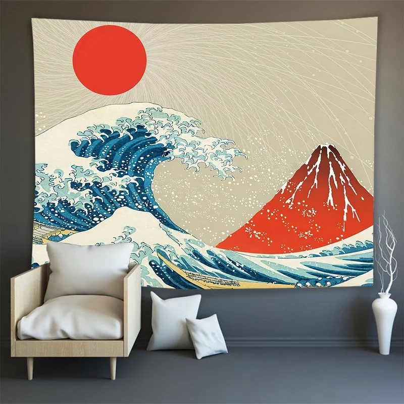 

Japan Kanagawa Waves Printed Hanging Tapestry Whale Arowana Wall Hanging Tapestries Boho Bedspread Yoga Mat Blanket