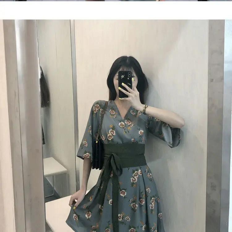 

Improved Version Hanfu Super Fairy Waist Retro Chinese Style Small Floral Chiffon Dress Qipao New Summer Cheongsam Vestidos