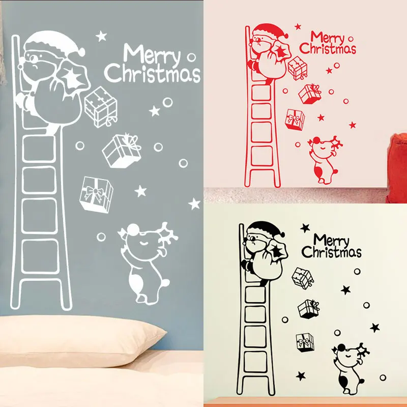 Рождественская Наклейка на стену Санта-Клауса Красная белая черная витрина окно