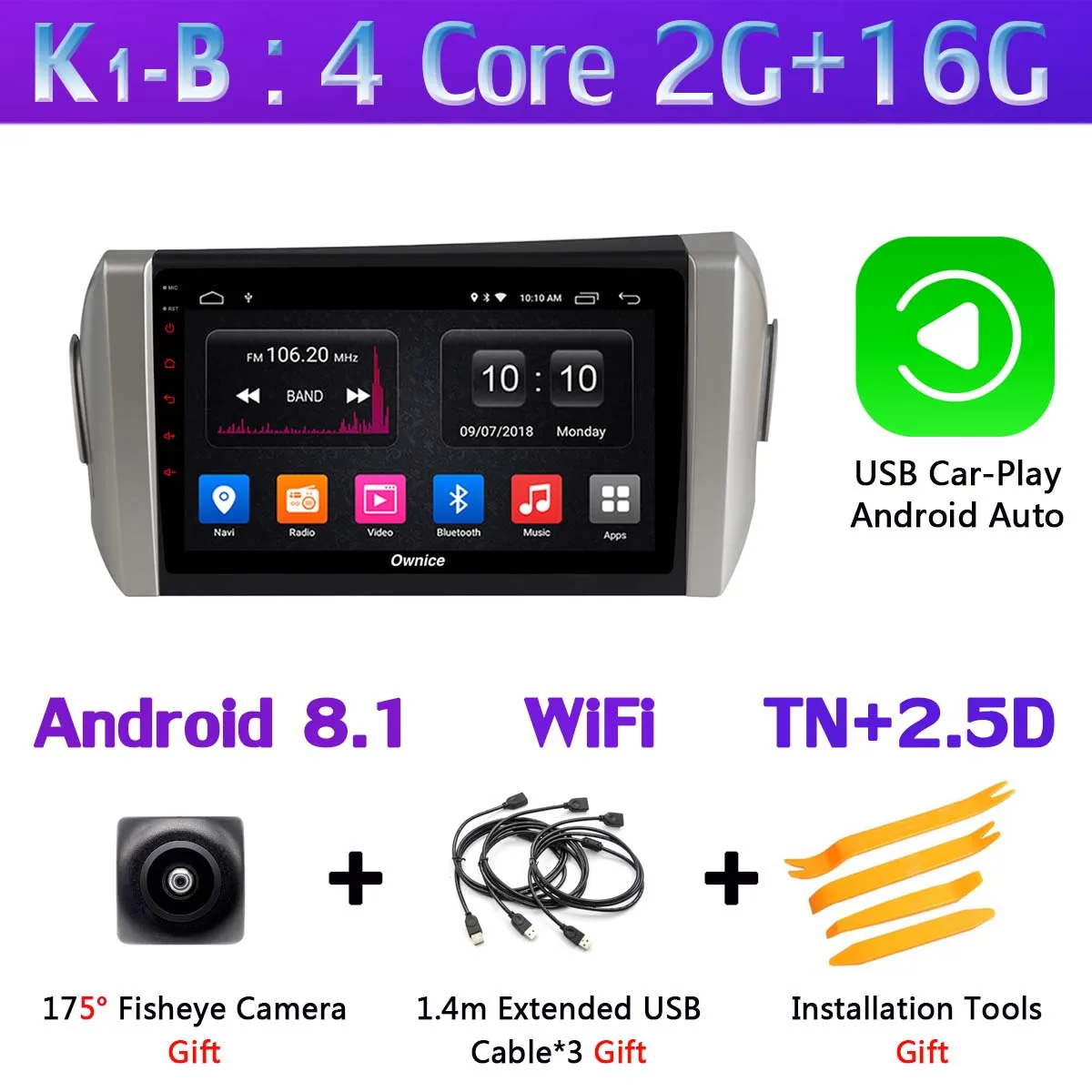 K1-B-CarPlay Панорамная камера 360 ° Android 9,0 4 Гб+ 64 ГБ Автомобильный DVD для Toyota Innova Crystal gps Радио SPDIF DSP CarPlay - Цвет: K1-B-CarPlay