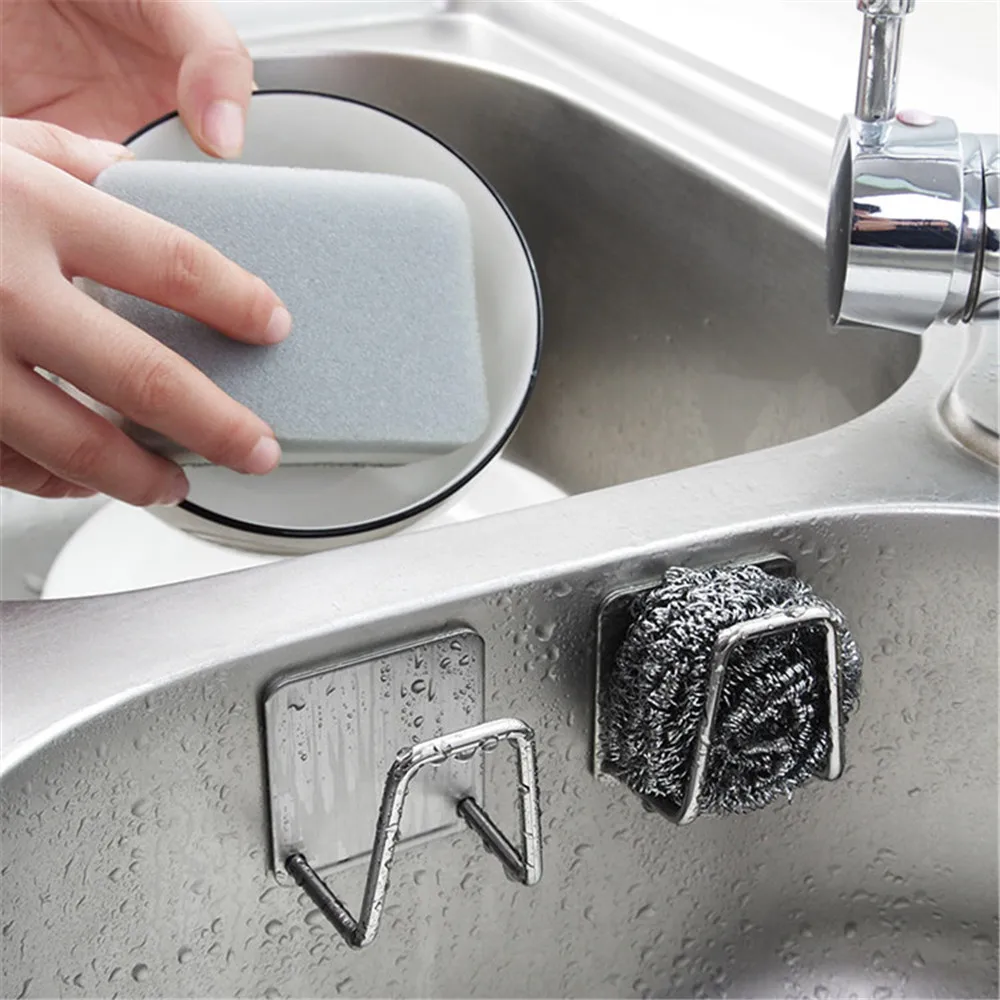 

Kitchen Stainless Steel Sponges Holder Self Adhesive Sink Sponges Drain Drying Rack Kitchen Sink Accessories Bathroom Organizer