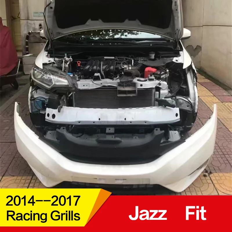 Использование для Honda Jazz Fit Racing Grills 15 16 17 лет углеродное волокно рефитт передний центр гоночная решетка крышка аксессуары
