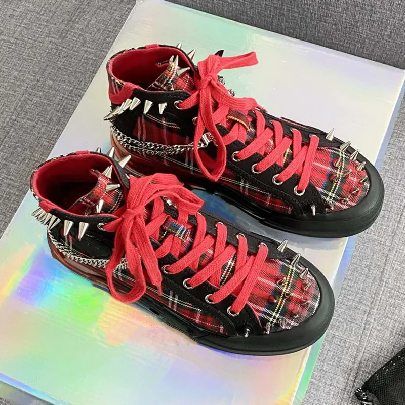 

Rivet Sneakers Women Transparent Sole Zapatos De Mujer Mixed Color High Top Woman Shoes Thick Bottom Shoes Casual Fashion Shoes
