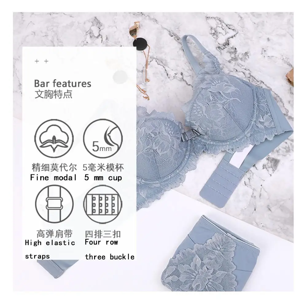 

SXTHAENOO Coloriented Women Bra Set Lingerie Sexy Lace Underwear Adjustable Strap Super Soft Panties Bundle Ladies Intimates