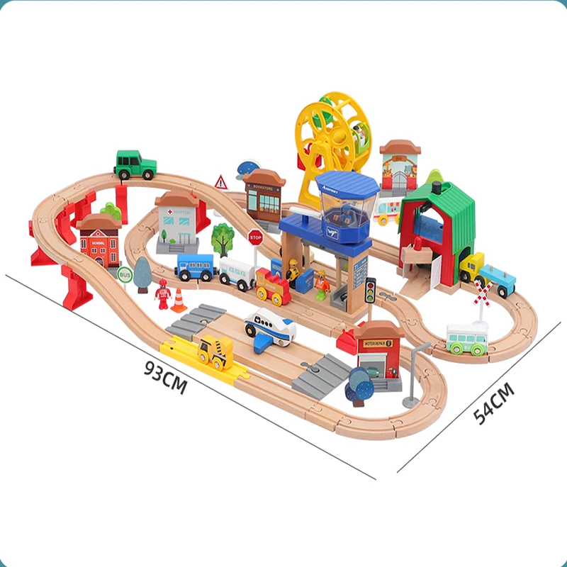 

Wooden Rail Car Set Wooden Railway Toy Airport Ferris Wheel Children's Educational Assembly Boy Toy Educational Birthday Gifts