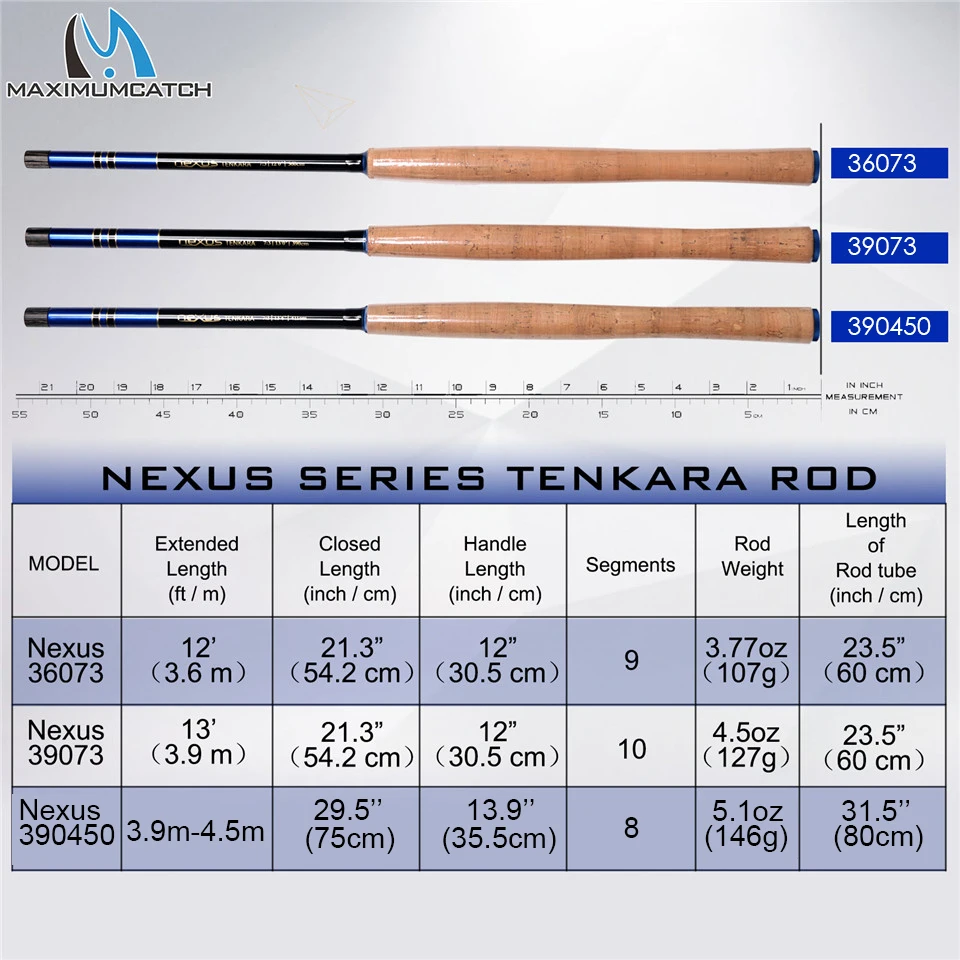 Maximumcatch Nexus 12/13ft Тенкара Телескопический Fly стержень 7:3 действий Удочка носок углеродная трубка с линия Хранитель и Fly Line