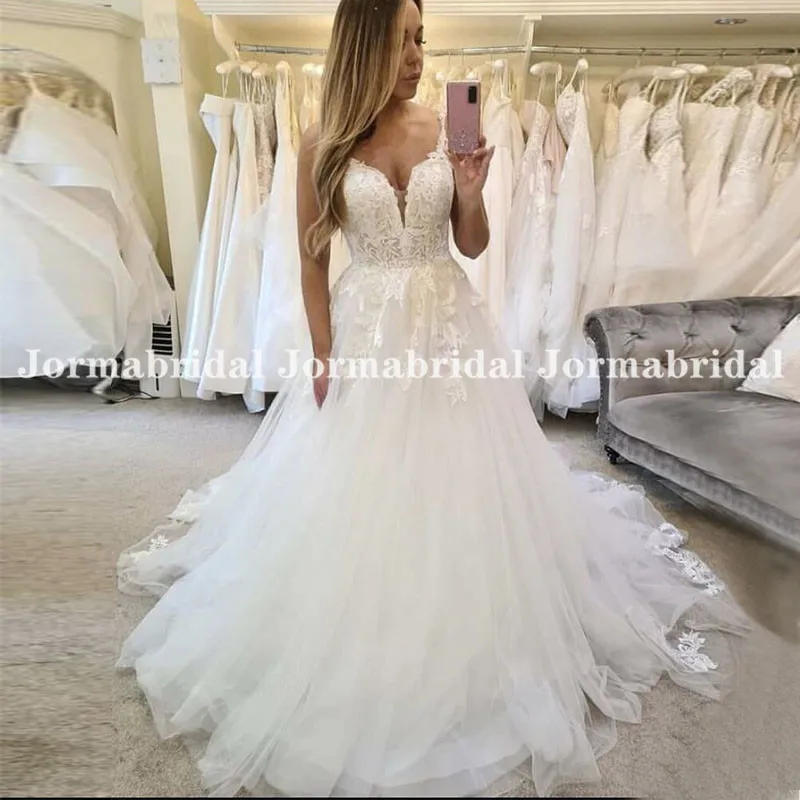 

2021 Vestido De Noiva, трапецевидное V образным вырезом романтичное свадебное платье Кружева Аппликация Свадебное платье индивидуальный заказ погру...