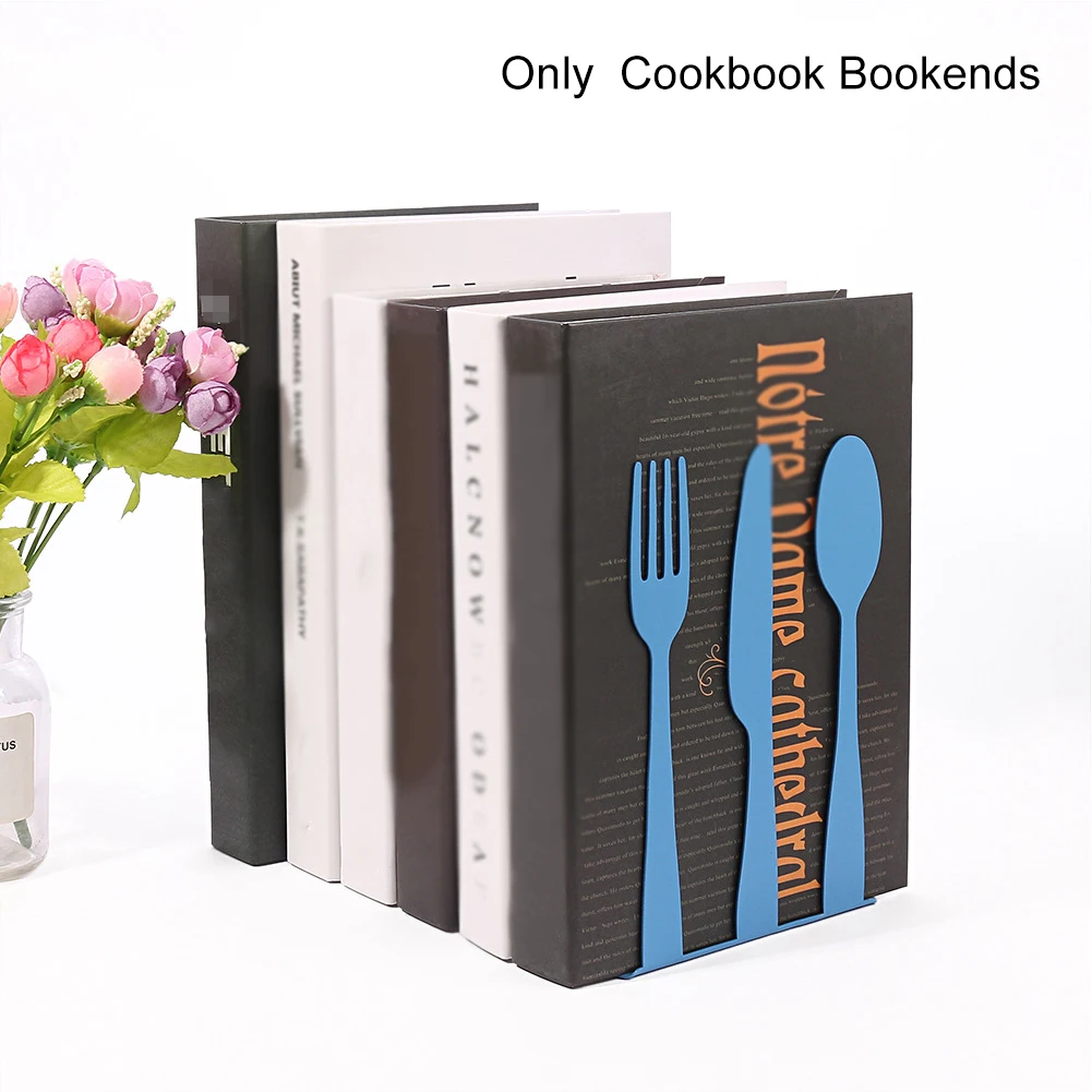 

1pair Storage Holder Desk Stands Home Kitchen Anti Slip Modern Study Chef Cookbook Bookends Fork Cutter Spoon Shaped Magazine