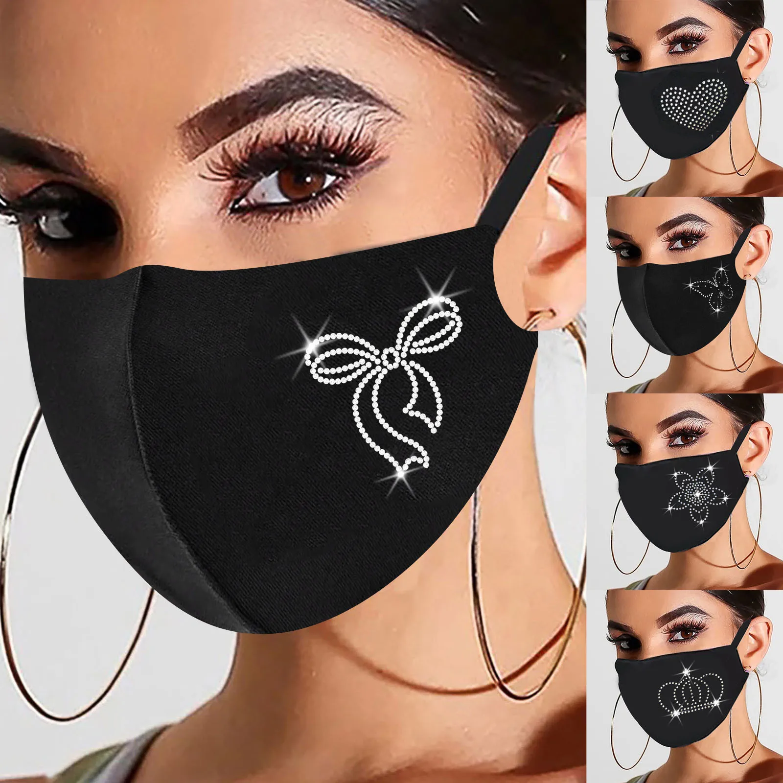 

5 шт. модные стразы блестящие маски для лица взрослых дышащий Анти-пыль маска блестящие сверла льда хлопковая маска для губ моющиеся mascarilla