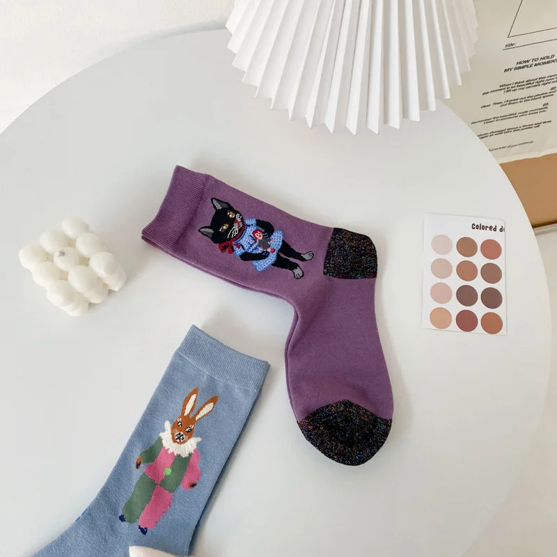 NEW socks women cotton Korean Designer Cute cat Socks Female AB Mid-Calf Squirrel Rabbit Personality funny novelty socks